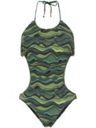 Amir Slama Waves Print Swimsuit - Green
