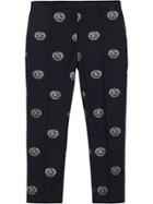 Burberry Crest Detail Wool Cropped Tailored Trousers - Blue