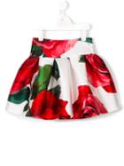 Monnalisa Chic Rose Print Pleated Skirt, Girl's, Size: 9 Yrs, White