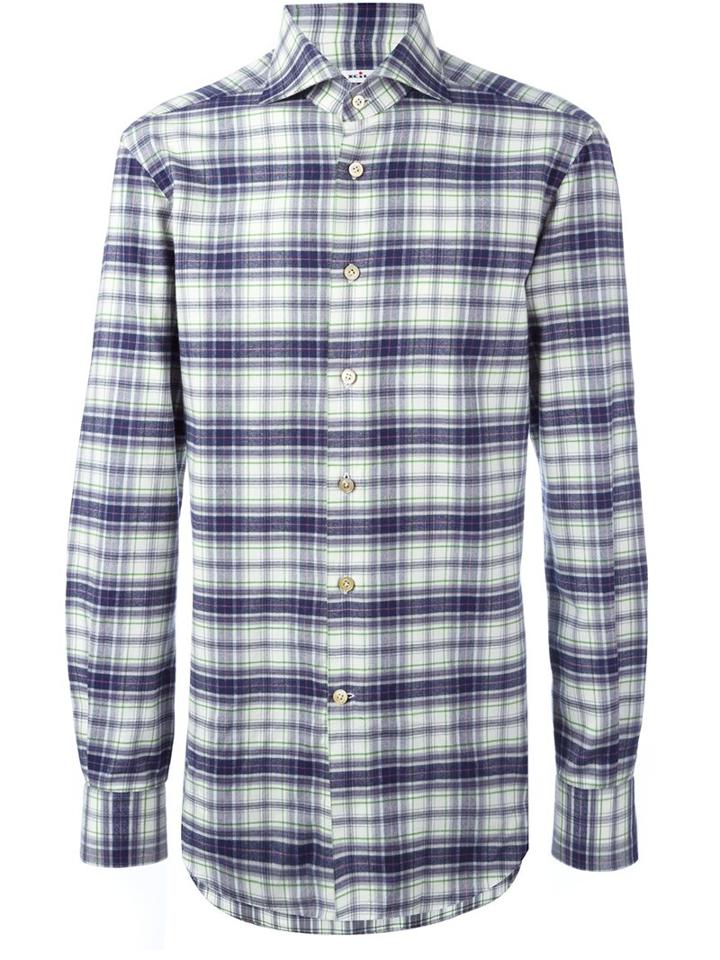 Kiton Checked Shirt, Men's, Size: 43, Blue, Cotton