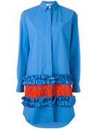 Msgm Frill Hem Shirt Dress, Women's, Size: 42, Blue, Cotton/spandex/elastane/polyurethane