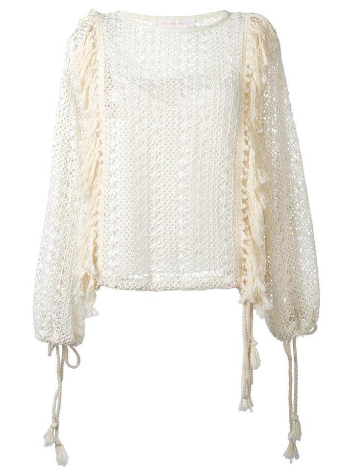 See By Chloé Fringed Crochet Top, Women's, Size: 34, White, Viscose/polyester/cotton