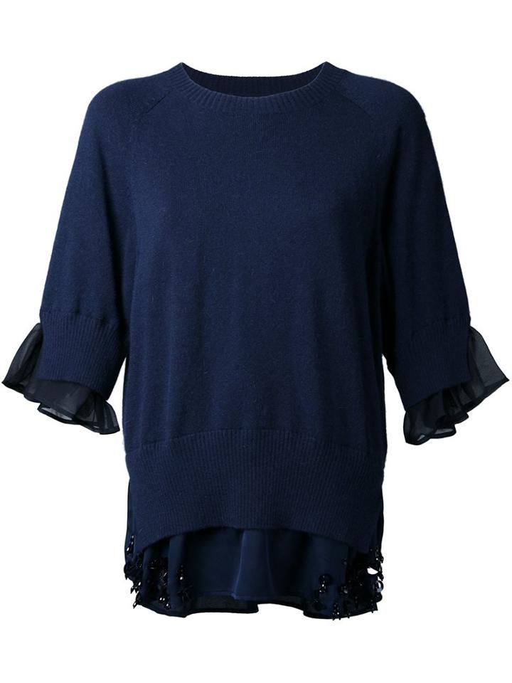 Muveil Embellished Hem Knitted Blouse, Women's, Size: 38, Blue, Polyester/wool