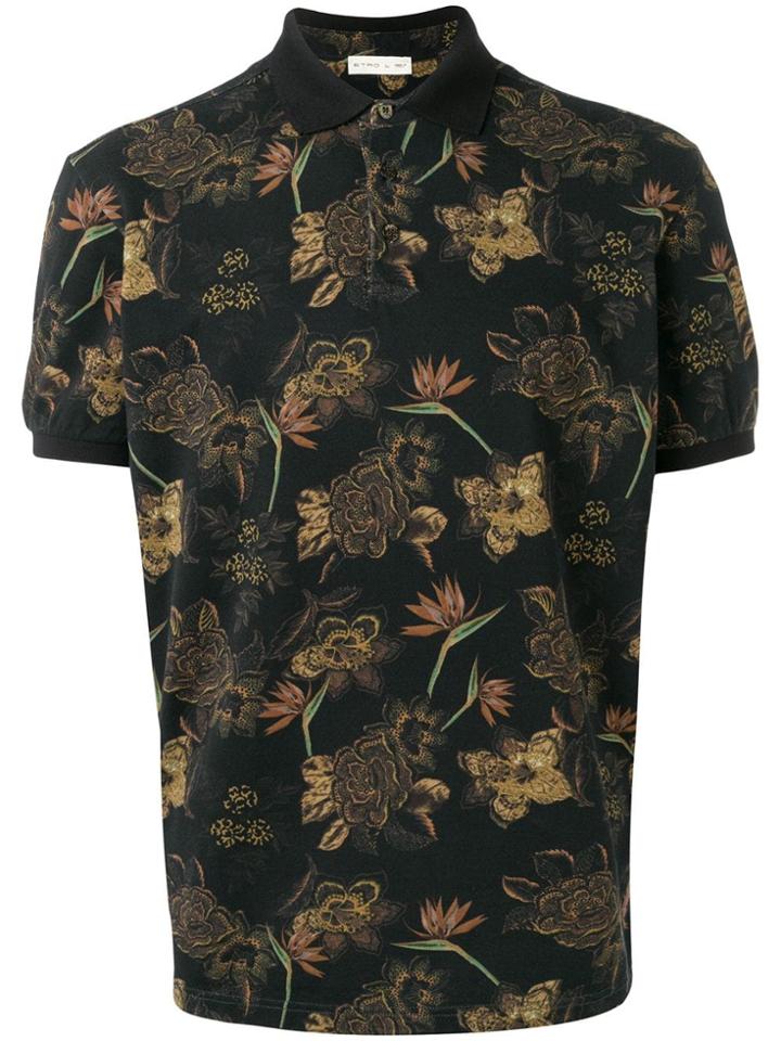 Etro Flower Print Polo Shirt - Black