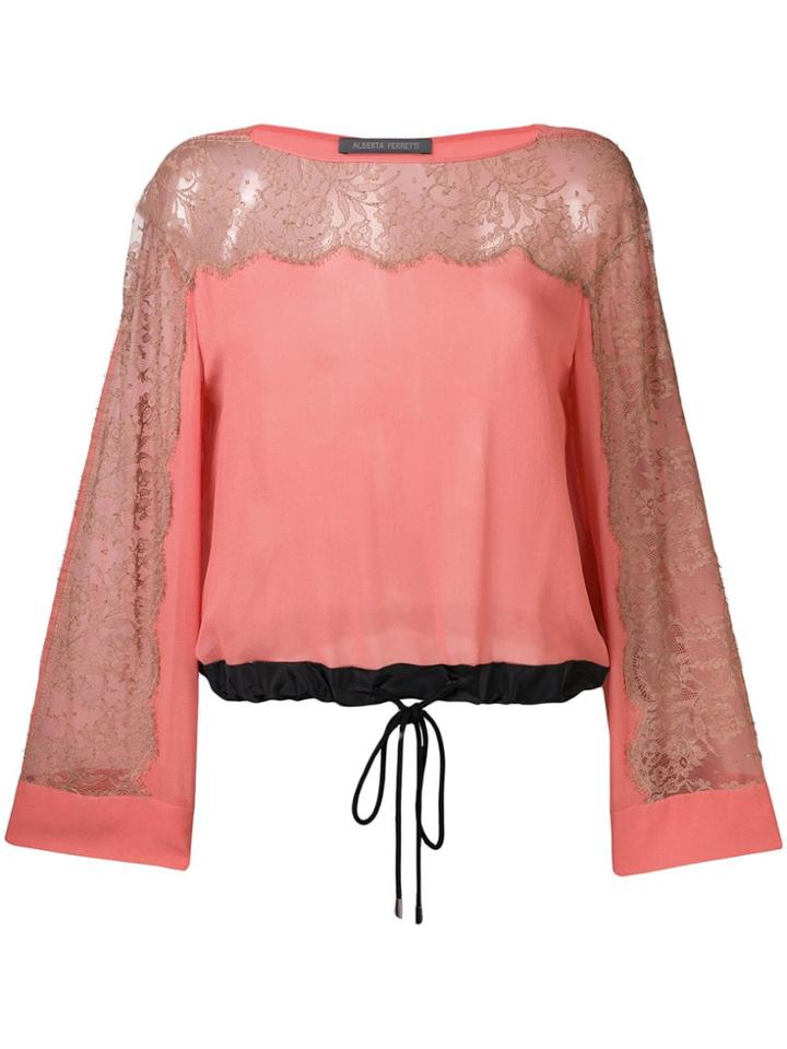 Alberta Ferretti Lace Inserts Drawstring Blouse - Pink
