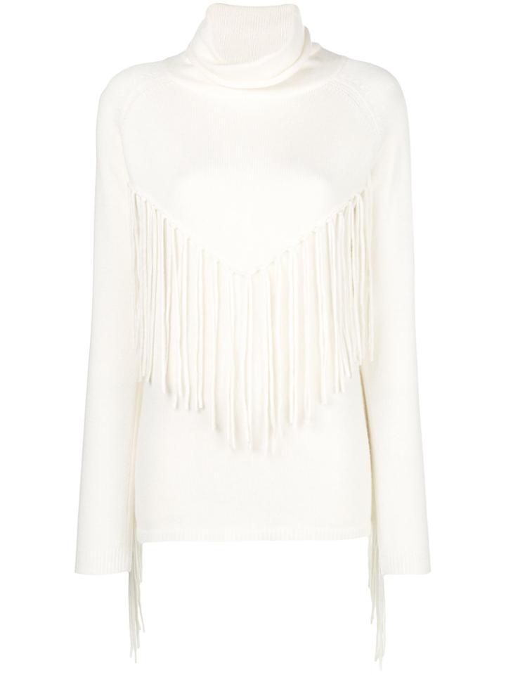 P.a.r.o.s.h. Fringed Turtle Neck Sweater - White