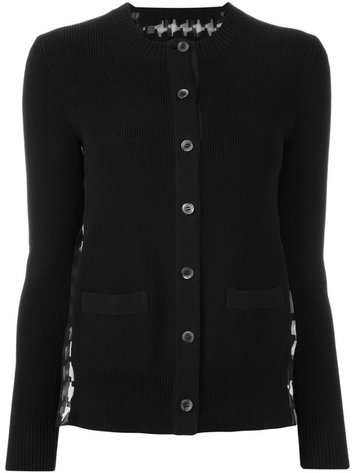 Sacai Chiffon Insert Cardigan, Women's, Size: 1, Black, Cotton/polyester