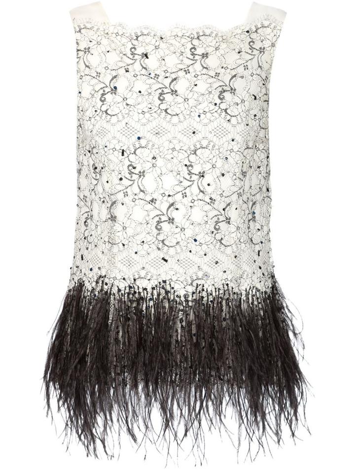 Carolina Herrera Feather Hem Sequinned Lace Top