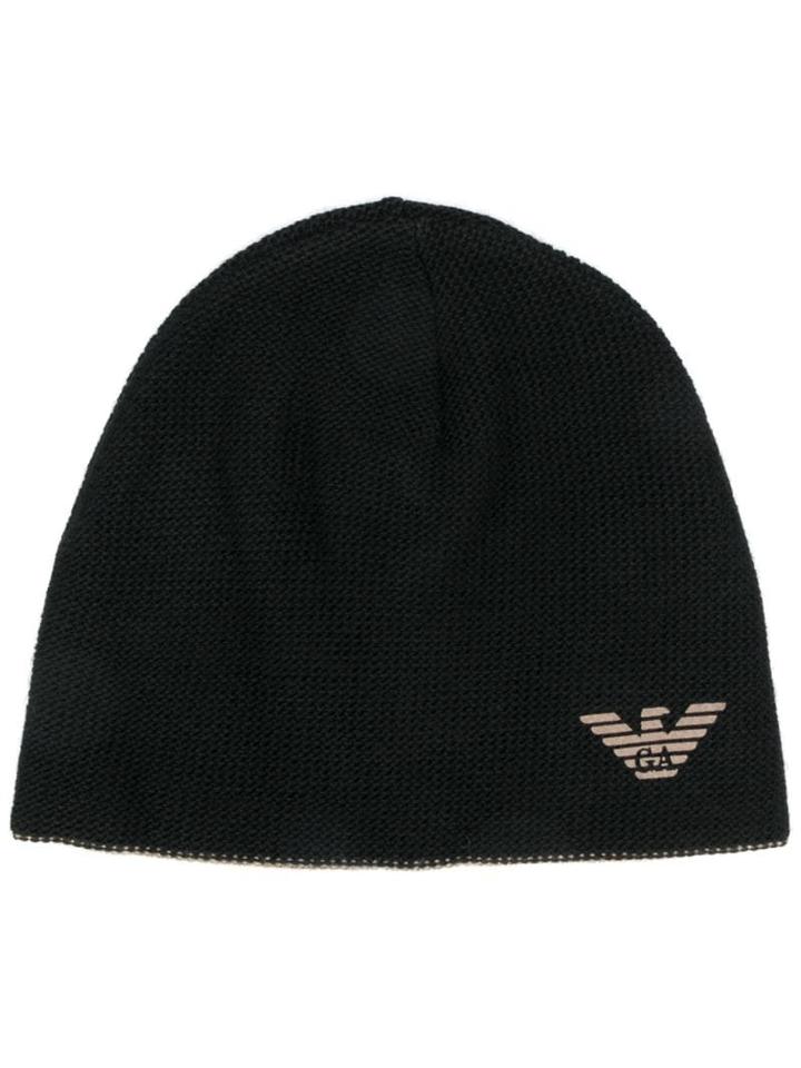 Emporio Armani Logo Knit Beanie - Black