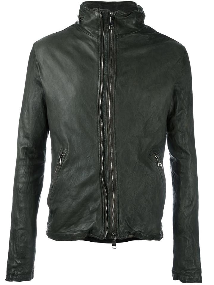 Giorgio Brato Double Zip Jacket, Men's, Size: 50, Green, Silk/cotton/leather/polyester