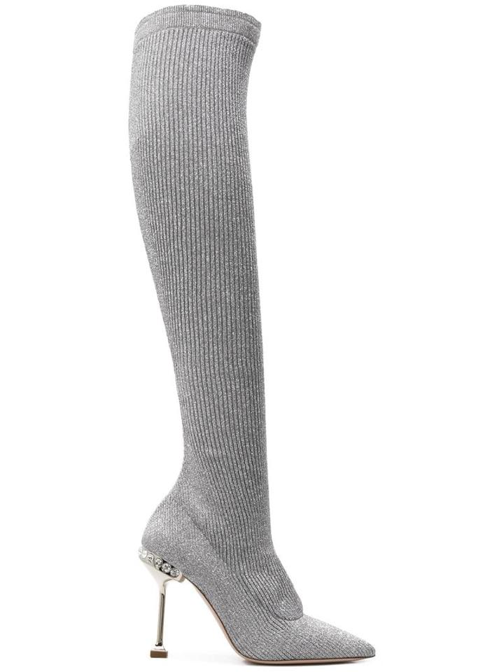 Miu Miu Pointed Knee-length Boots - Silver