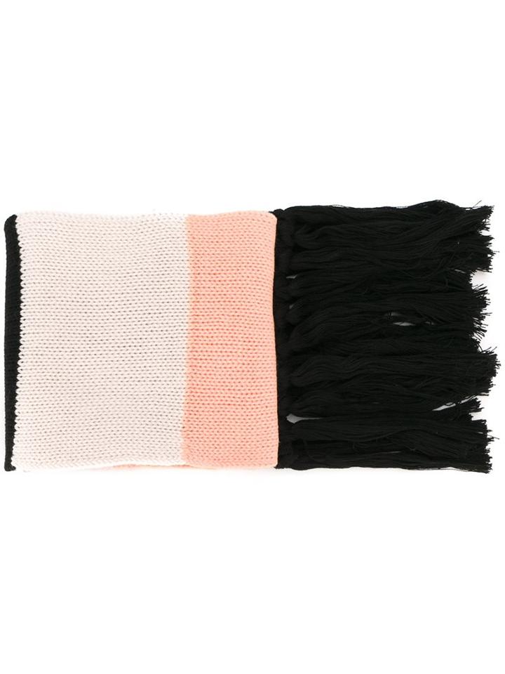 Sonia Rykiel Striped Fringed Scarf, Women's, Black, Wool