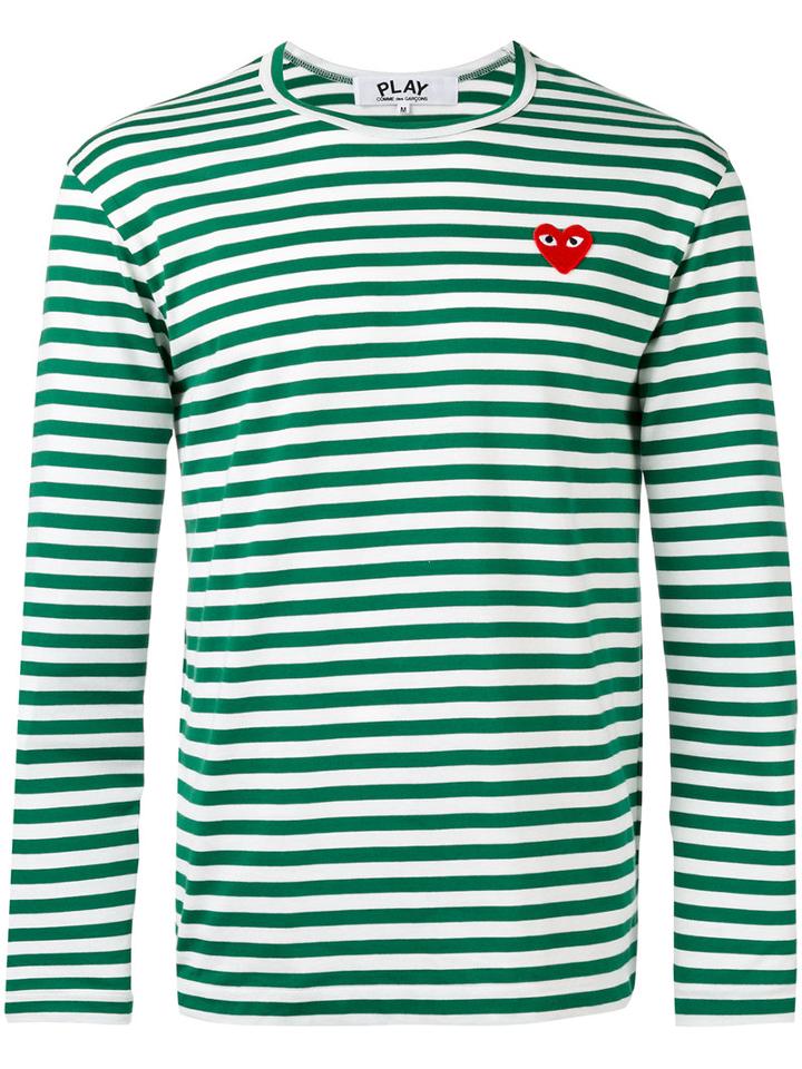Comme Des Garçons Play Logo Stamp Striped Top, Men's, Size: Large, Green, Cotton