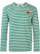 Comme Des Garçons Play Logo Stamp Striped Top, Men's, Size: Large, Green, Cotton