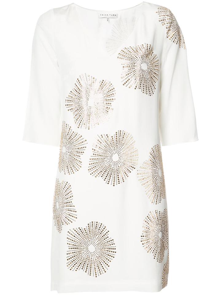 Trina Turk - Metallic Print Shift Dress - Women - Silk/polyester - 2, Women's, White, Silk/polyester