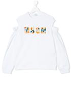 Msgm Kids Off-shoulder Embroidered Sweatshirt - White