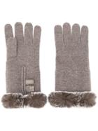 N.peal Fur Trim Gloves, Women's, Brown, Rabbit Fur/cashmere
