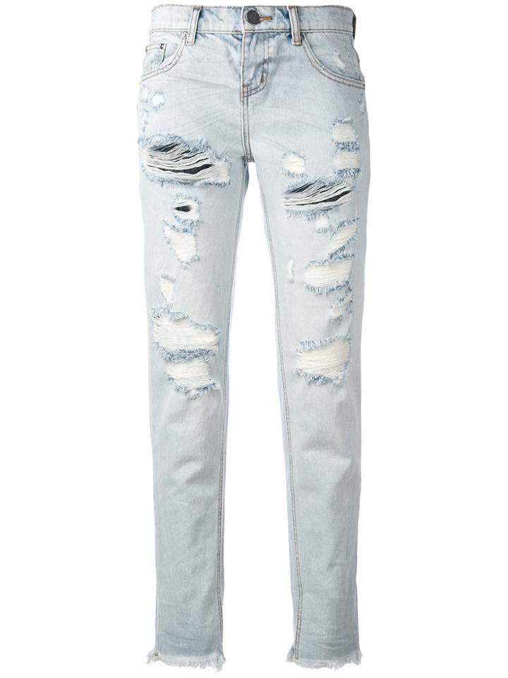 One Teaspoon Ripped Cropped Jeans - Blue