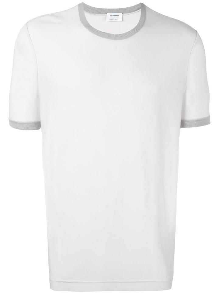 Jil Sander Contrast Crew Neck T-shirt, Men's, Size: 48, White, Silk/virgin Wool