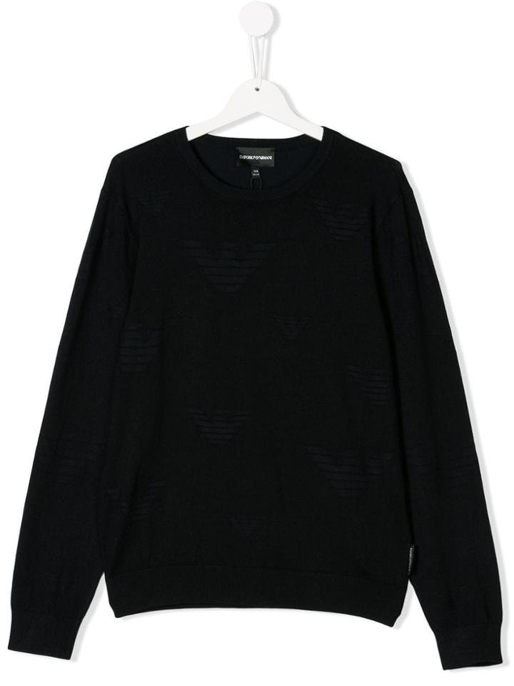 Emporio Armani Kids Teen Logo Embroidered Jumper - Blue