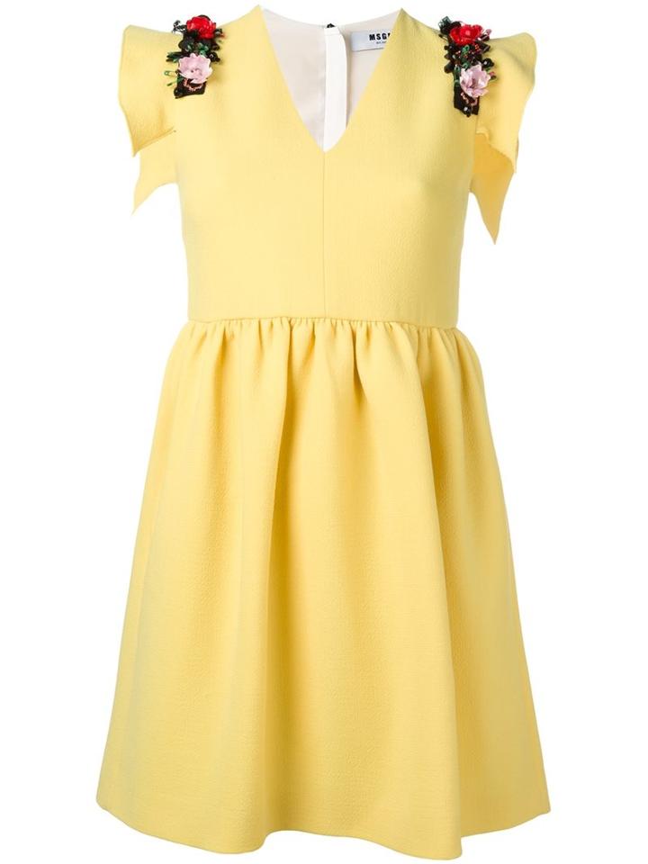 Msgm Embellished Shoulder Dress, Women's, Size: 40, Yellow/orange, Polyester/wool