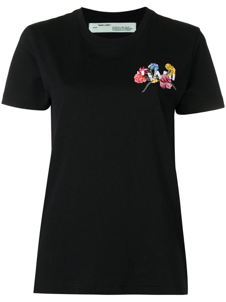 Off-white Floral Embroidered T-shirt - Black