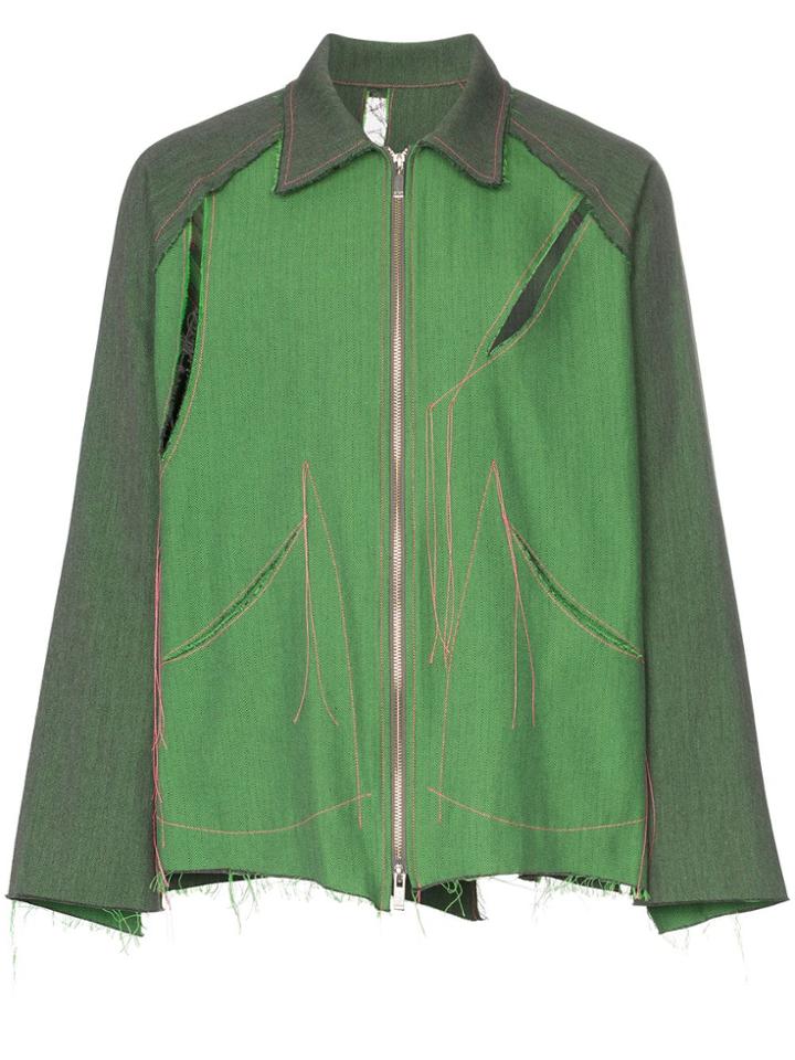 Sulvam Two Tone Slashed Shirt Jacket - Green
