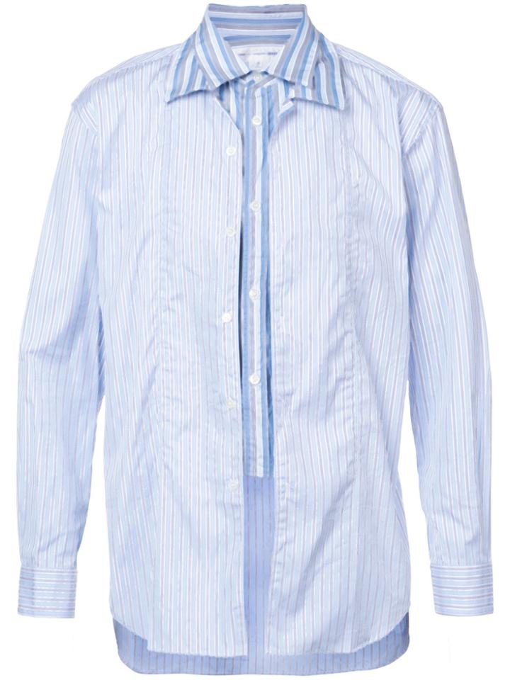 Comme Des Garçons Shirt Contrast Panel Striped Shirt - Blue