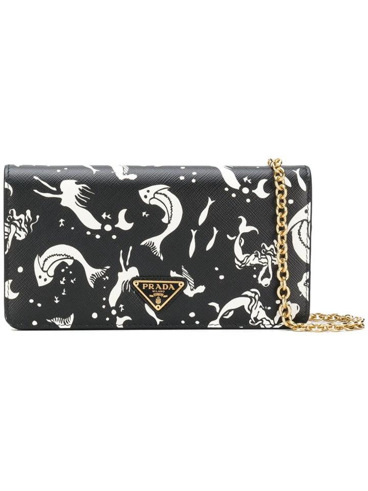 Prada Saffiano Siren Print Mini Bag - Black