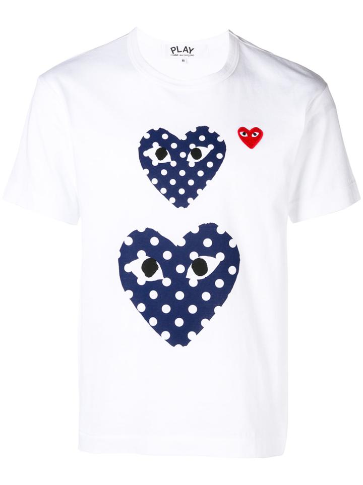 Comme Des Garçons Play Polka Dot Heart Print T-shirt - White