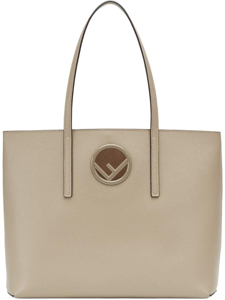 Fendi Beige Logo Plaque Leather Shopper Bag - Neutrals