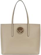 Fendi Beige Logo Plaque Leather Shopper Bag - Neutrals
