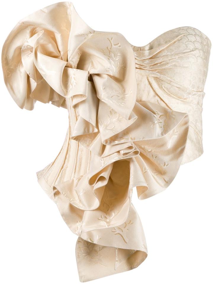 Alexander Mcqueen Oversized Ruffle Corset Top - Neutrals