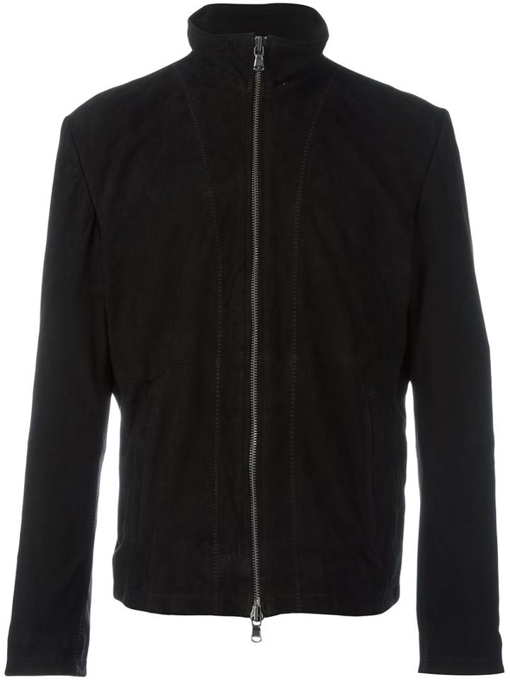 John Varvatos Zipped Leather Jacket, Men's, Size: Medium, Black, Goat Suede