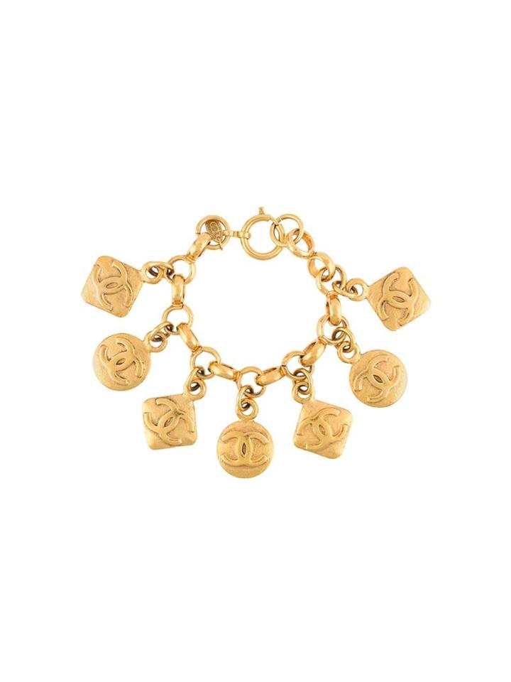 Chanel Vintage Cc Logo Charm Bracelet, Women's, Metallic