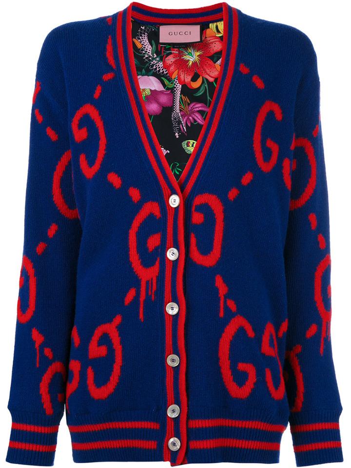 Gucci Reversible Guccighost Logo Cardigan, Women's, Size: Xs, Black, Wool/silk
