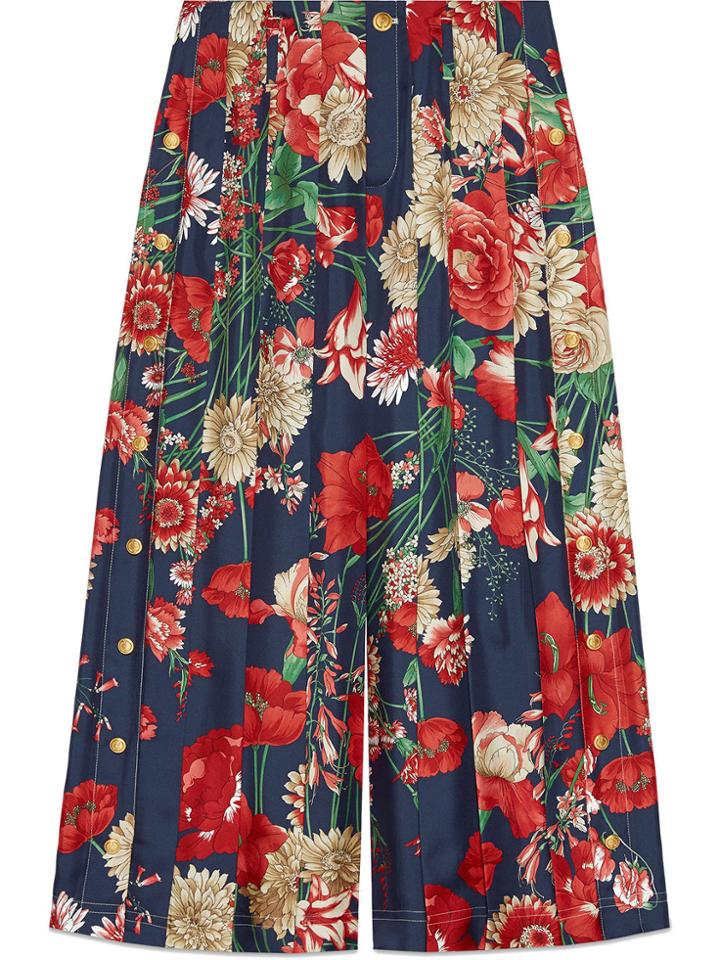 Gucci Spring Bouquet Silk Pleated Pant - Blue