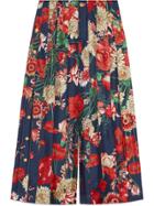 Gucci Spring Bouquet Silk Pleated Pant - Blue