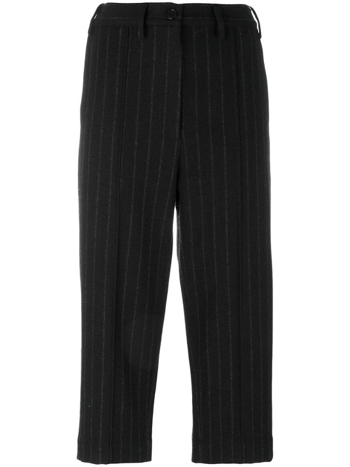 Mm6 Maison Margiela Pinstripe Cropped Trousers - Black