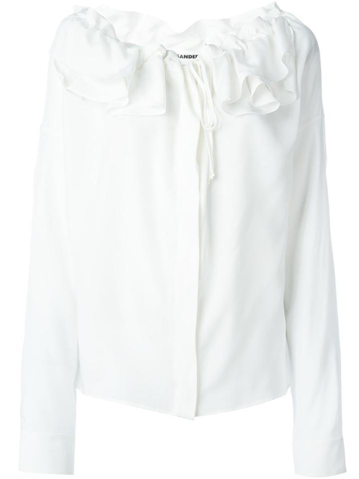 Jil Sander Ruffled Collar Blouse, Women's, Size: 38, White, Silk