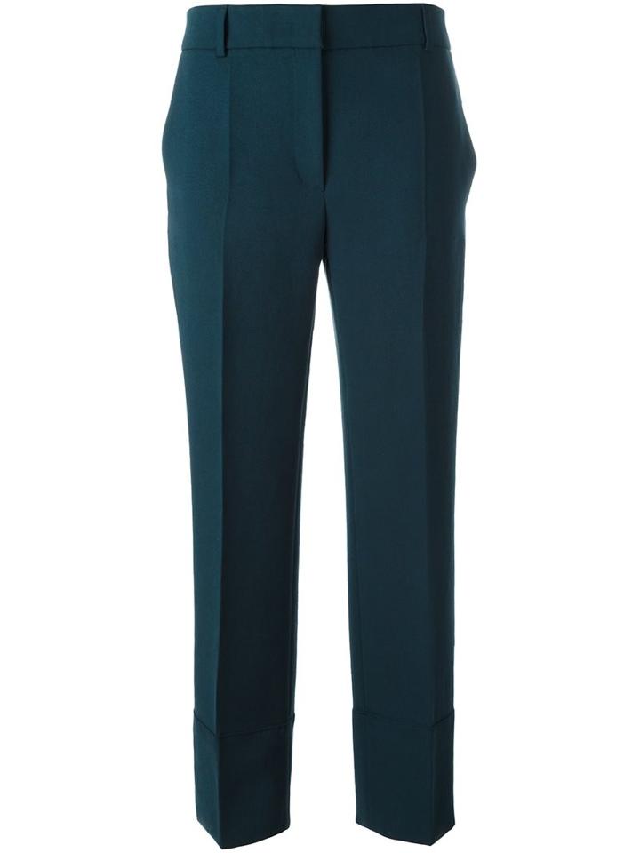Cédric Charlier Tailored Straight Fit Trousers, Women's, Size: 48, Blue, Polyester/rayon
