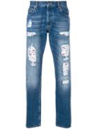 Alexander Mcqueen Distressed Folk Embroidery Jeans - Blue