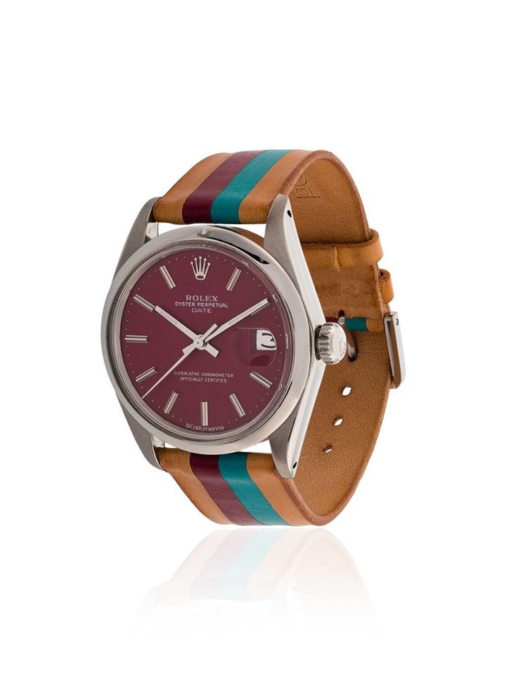 La Californienne Wine Plum 34 Mm Rolex Striped Leather Band Wristwatch