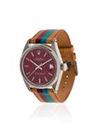 La Californienne Wine Plum 34 Mm Rolex Striped Leather Band Wristwatch