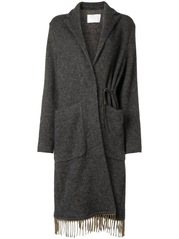 Fabiana Filippi Fringed Hem Single Breasted Coat - Grey