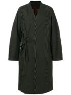 Ziggy Chen Striped Crossover Belted Coat - Green