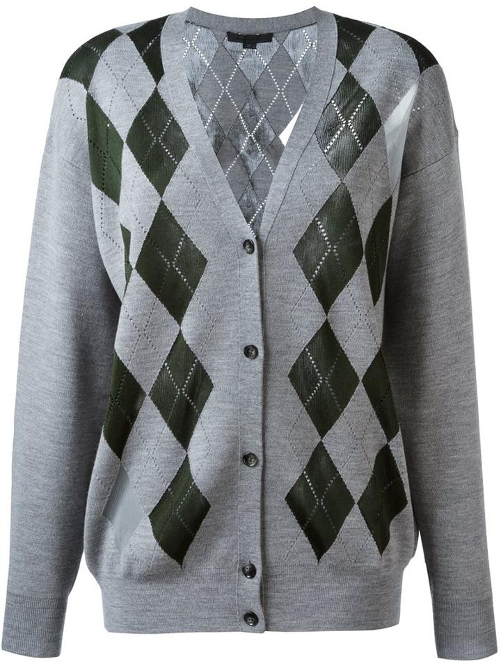 Alexander Wang Argyle Pattern Cardigan, Women's, Size: Small, Grey, Nylon/rayon/merino