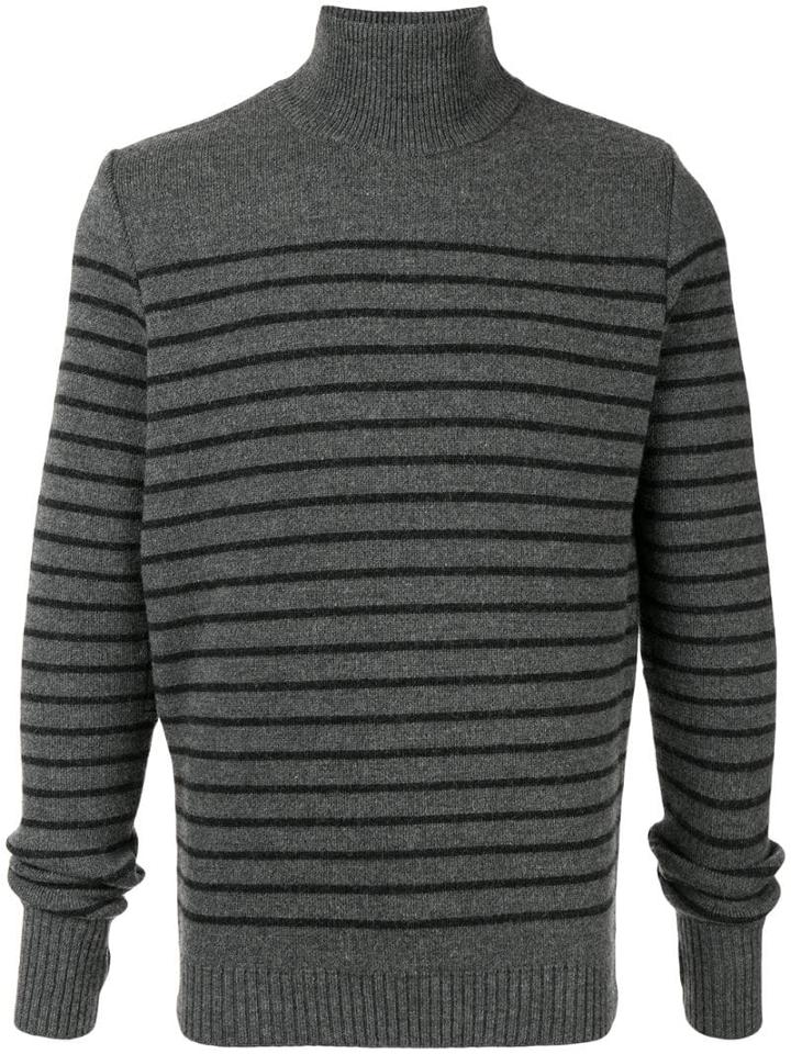 Fumito Ganryu Striped Turtle Neck Sweater - Grey