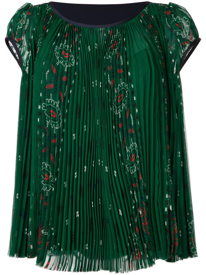 Sacai Printed Pleated Blouse - Green