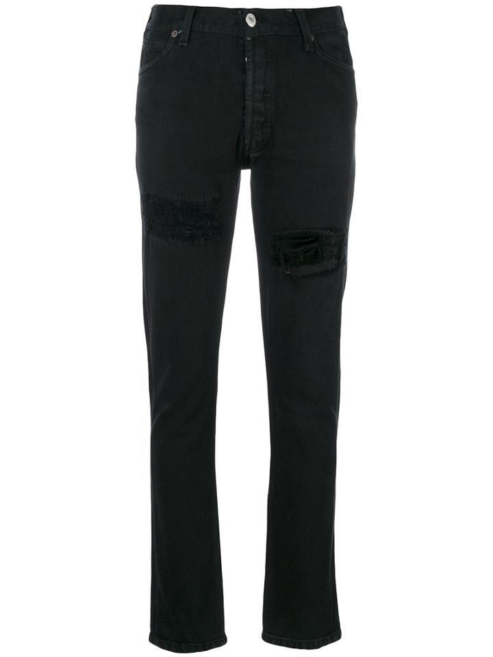 Re/done - Distressed Slim Fit Jeans - Women - Cotton - 28, Black, Cotton